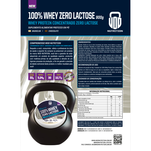 Whey Protein 100% Concentrado Zero Lactose 900g Wod Nutrition - Feel Nature